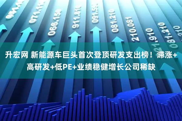 升宏网 新能源车巨头首次登顶研发支出榜！滞涨+高研发+低PE+业绩稳健增长公司稀缺