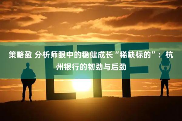 策略盈 分析师眼中的稳健成长“稀缺标的”：杭州银行的韧劲与后劲
